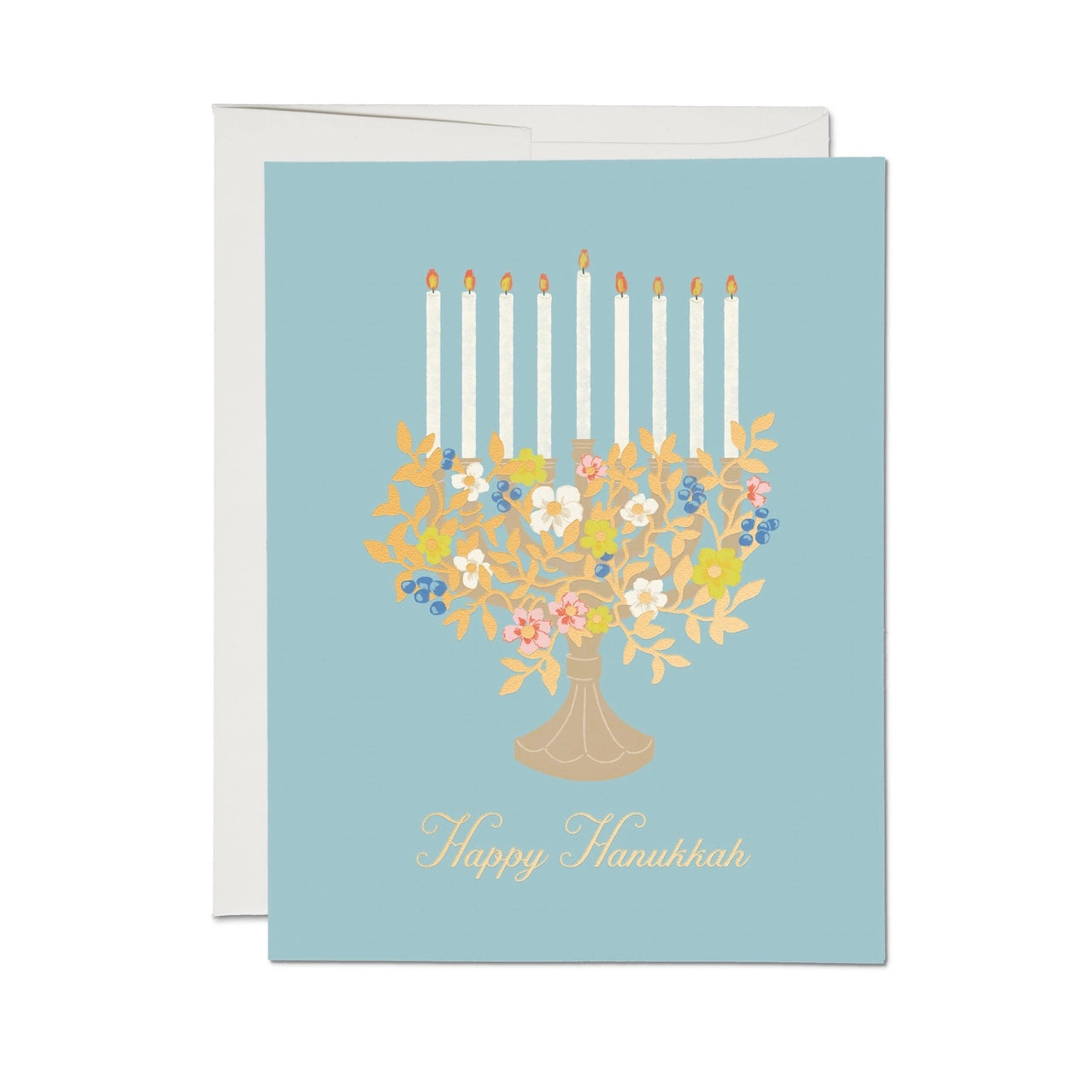 Floral Menorah Hanukkah Holiday Greeting Card