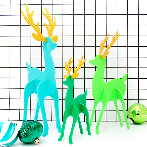 Teal and Green Acrylic Reindeer Christmas Decor Set