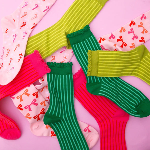 Holiday Emerald Striped Crew Unisex Socks