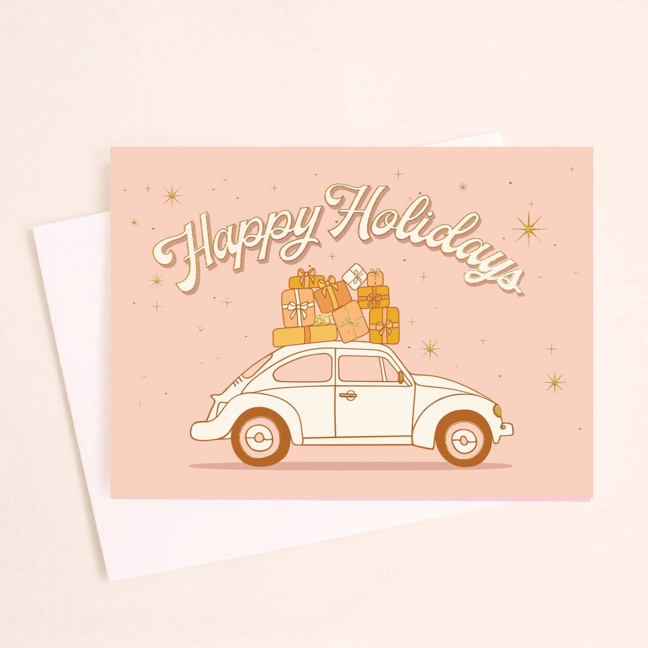 Happy Holidays VW Bug Gold Foil Greeting Card