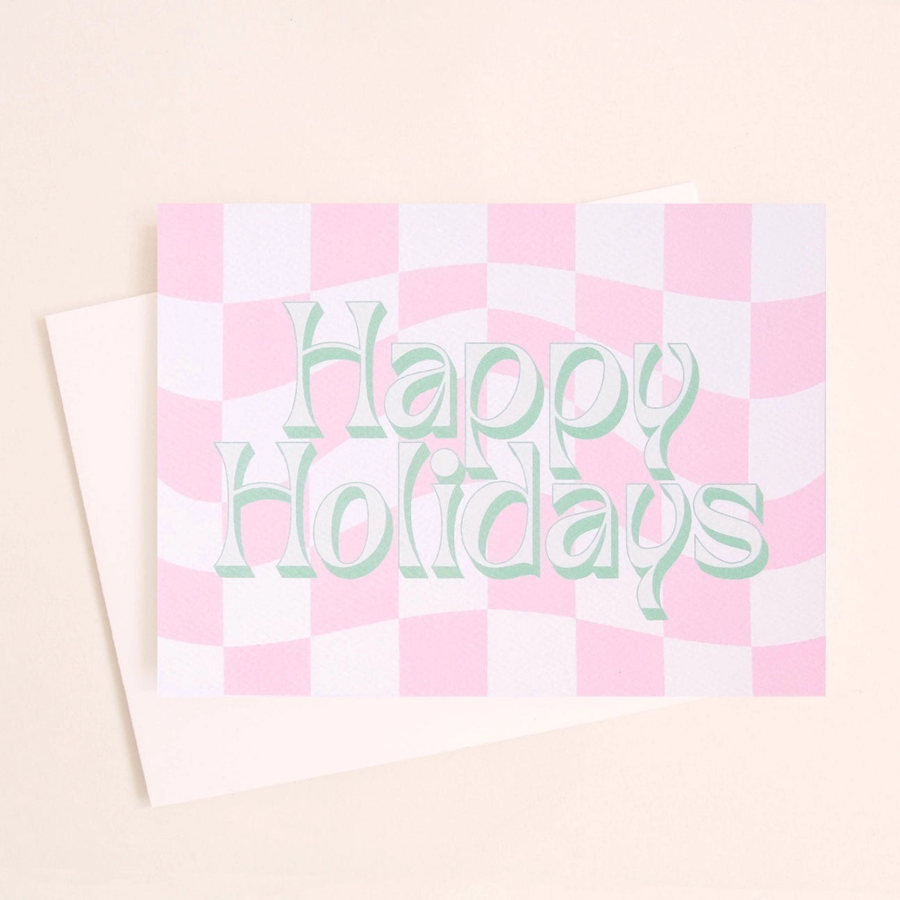 Happy Holidays Checkered Pink Greeting Card