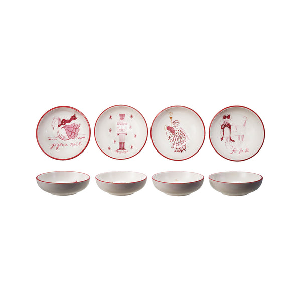Stoneware Bowl with Holiday Image, Saying & Red Rim, 4 Styles ©