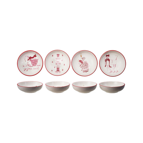 Stoneware Bowl with Holiday Image, Saying & Red Rim, 4 Styles ©