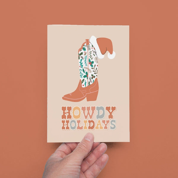 Howdy Holidays Christmas Cowboy Boot Holiday Greeting Card