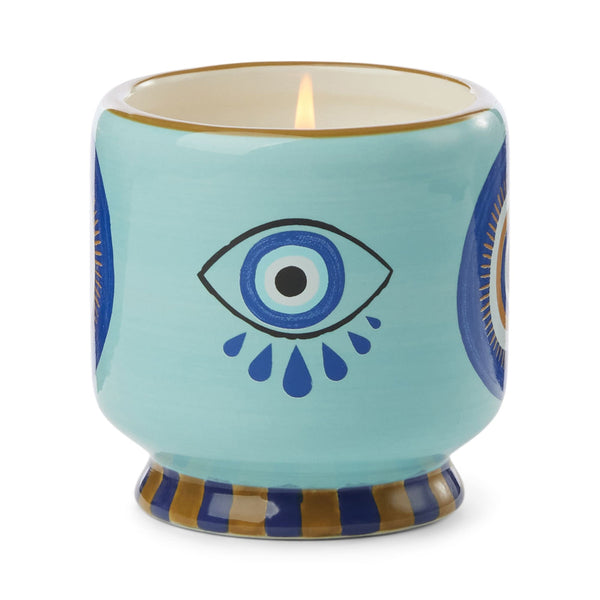A Dopo 8 oz Hand-Painted "Eye" Ceramic Candle - Incense & Smoke