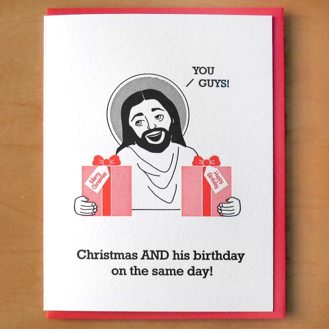 Christmas & His Birthday Jesus Holiday Greeting Card