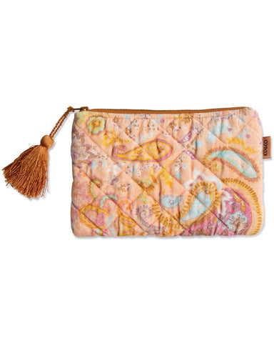 Quilted Velvet Cosmetic Pouch - Paisley Paradise
