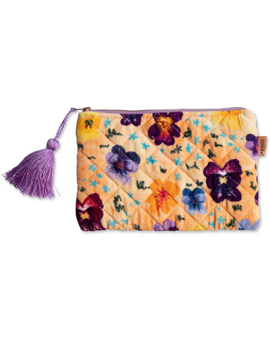 Quilted Velvet Cosmetic Pouch - Pansy