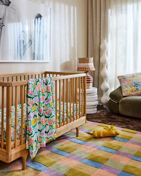 Popping Flowers Green Bamboo Swaddle Blanket