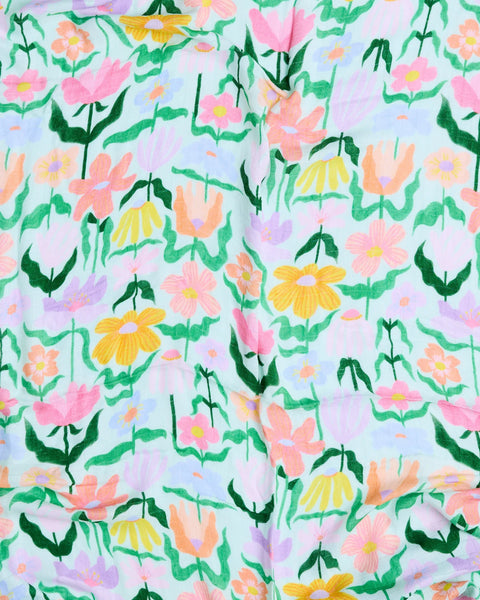 Popping Flowers Green Bamboo Swaddle Blanket