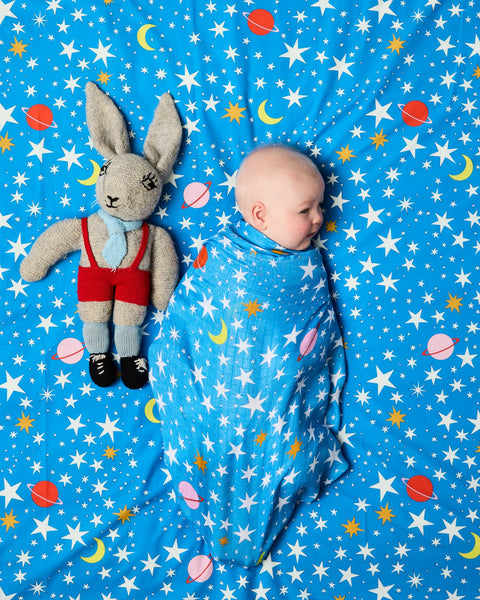 Stars and Moon Bamboo Swaddle Blanket