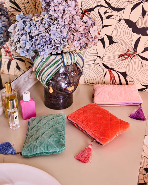 Quilted Velvet Cosmetic Pouch - Sherbert