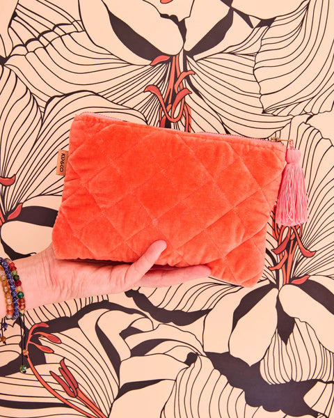 Quilted Velvet Cosmetic Pouch - Poppy Queen