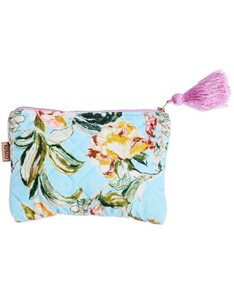 Quilted Velvet Cosmetic Pouch - Somerset Blue