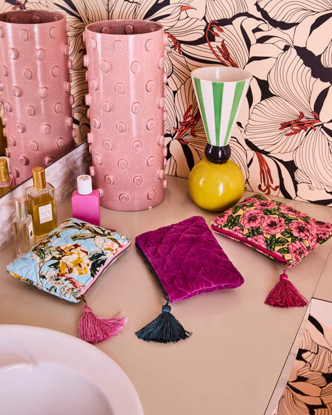 Quilted Velvet Cosmetic Pouch - Wild Grape