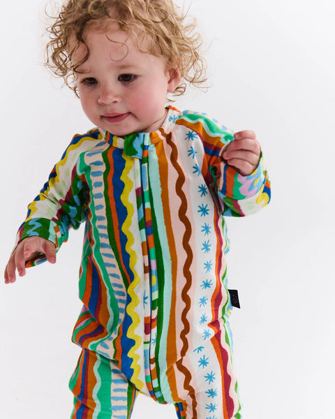 Organic Long Sleeve Zip Romper - Beach Patterns