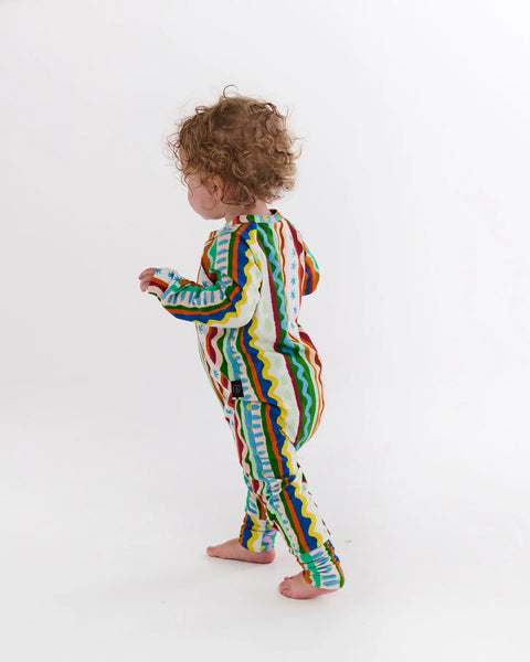 Organic Long Sleeve Zip Romper - Beach Patterns