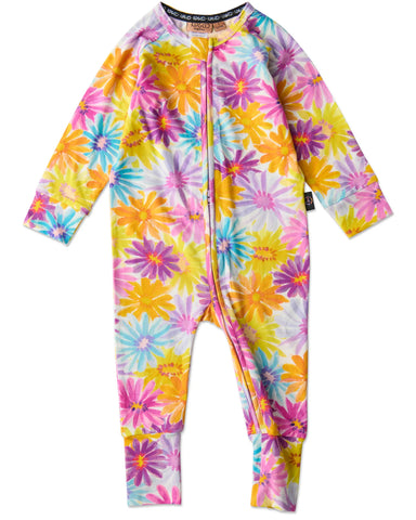 Organic Long Sleeve Zip Romper - Petal Power