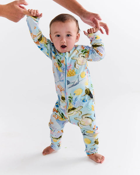 Organic Long Sleeve Zip Romper - Reef Life
