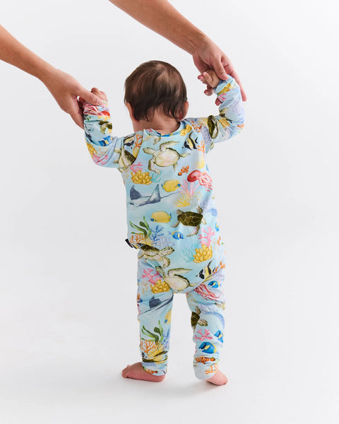 Organic Long Sleeve Zip Romper - Reef Life