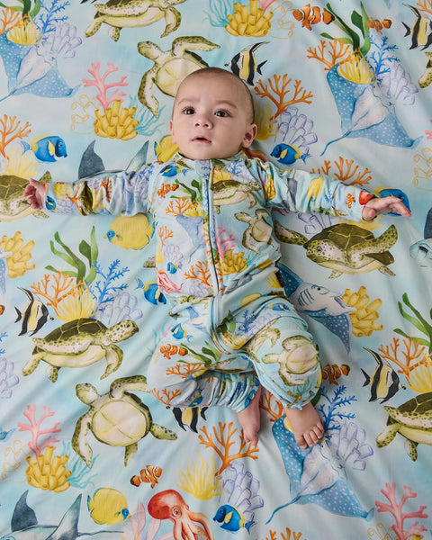Organic Long Sleeve Zip Romper - Reef Life