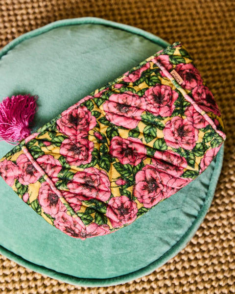 Quilted Velvet Toiletry Bag - Golden Peony