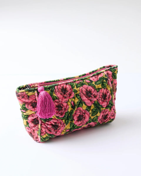 Quilted Velvet Toiletry Bag - Golden Peony