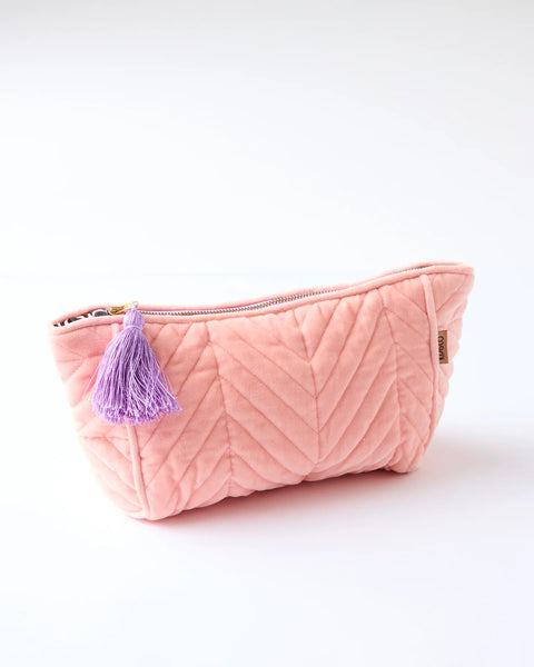 Quilted Velvet Toiletry Bag - Sherbert