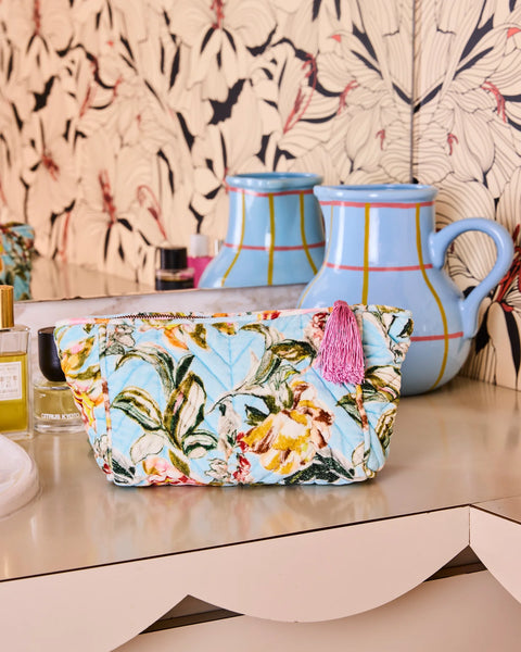 Quilted Velvet Toiletry Bag - Somerset Blue