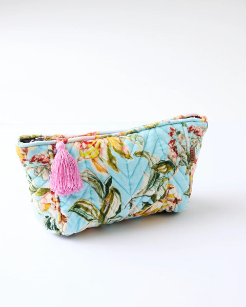 Quilted Velvet Toiletry Bag - Somerset Blue