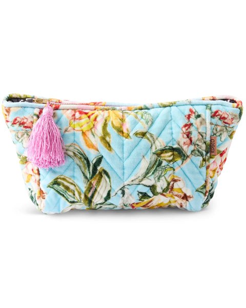 Quilted Velvet Toiletry Bag - Somerset Blue
