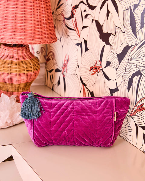 Quilted Velvet Toiletry Bag - Wild Grape
