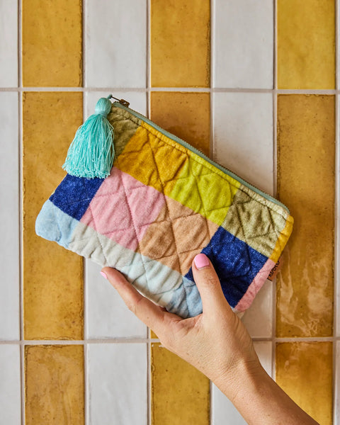 Quilted Velvet Cosmetic Pouch - Florida Tartan