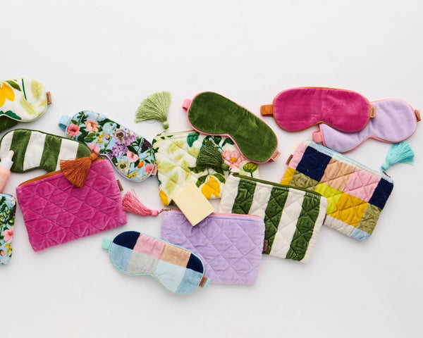 Quilted Velvet Cosmetic Pouch - Moss Stripe