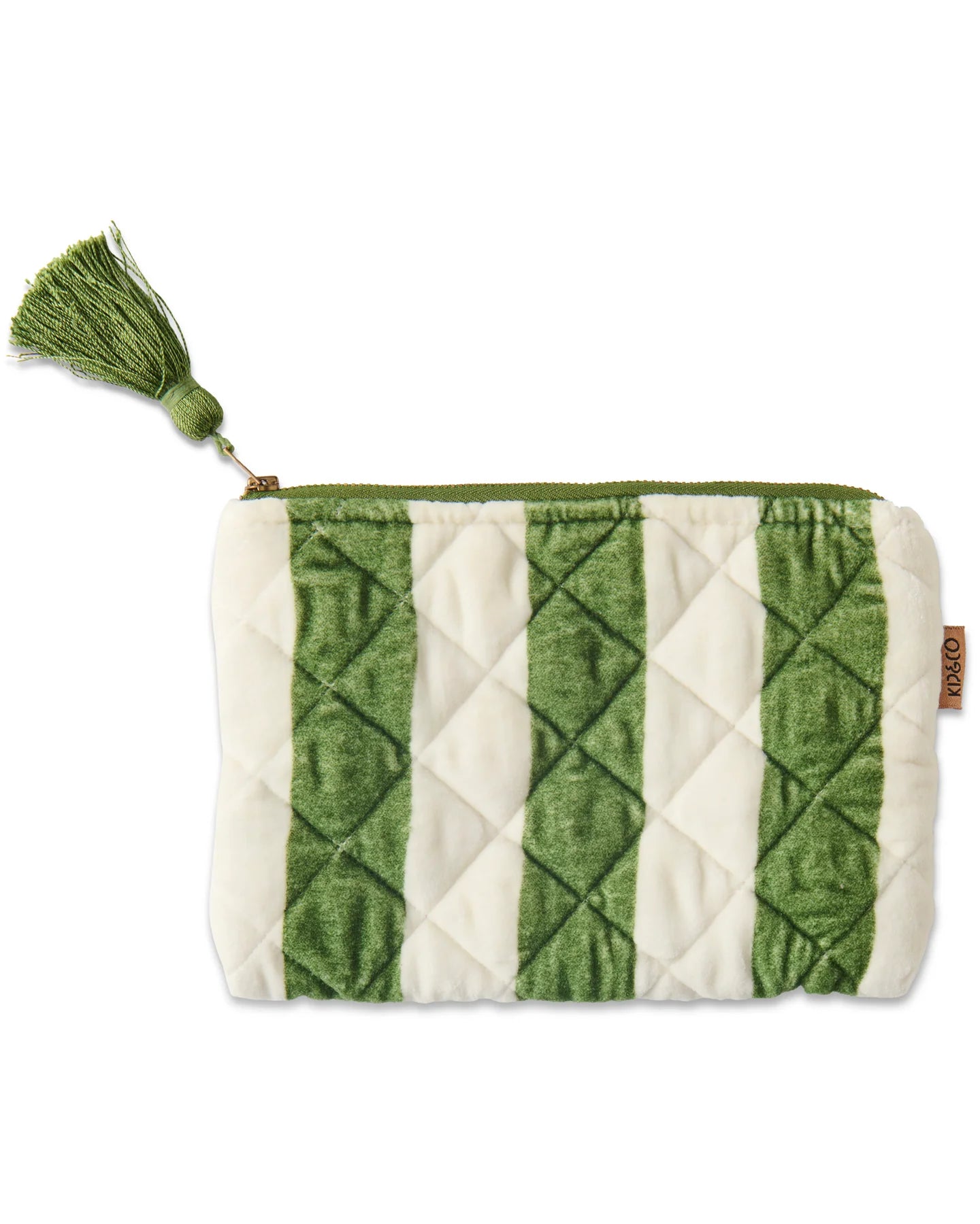 Quilted Velvet Cosmetic Pouch - Moss Stripe