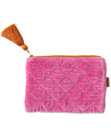 Quilted Velvet Cosmetic Pouch - Pink
