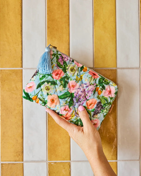 Quilted Velvet Cosmetic Pouch - Spring In The Air