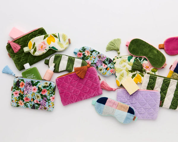 Quilted Velvet Cosmetic Pouch - Spring In The Air