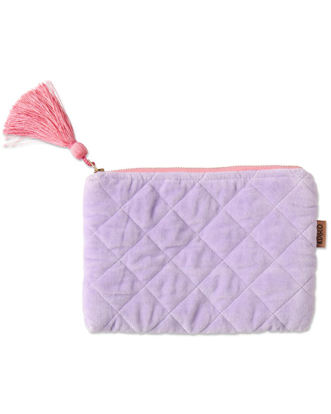 Quilted Velvet Cosmetic Pouch - Lilac