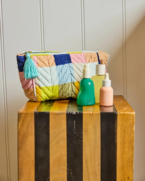 Quilted Velvet Toiletry Bag - Florida Tartan