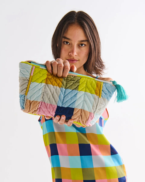 Quilted Velvet Toiletry Bag - Florida Tartan