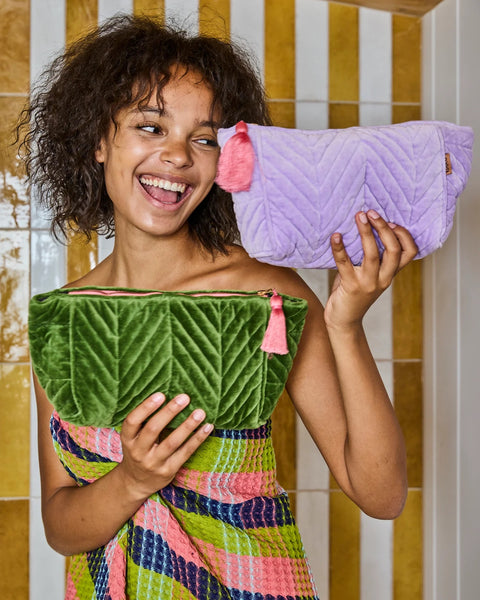 Quilted Velvet Toiletry Bag - Lilac