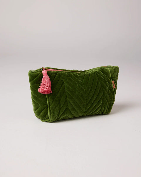 Quilted Velvet Toiletry Bag - Moss