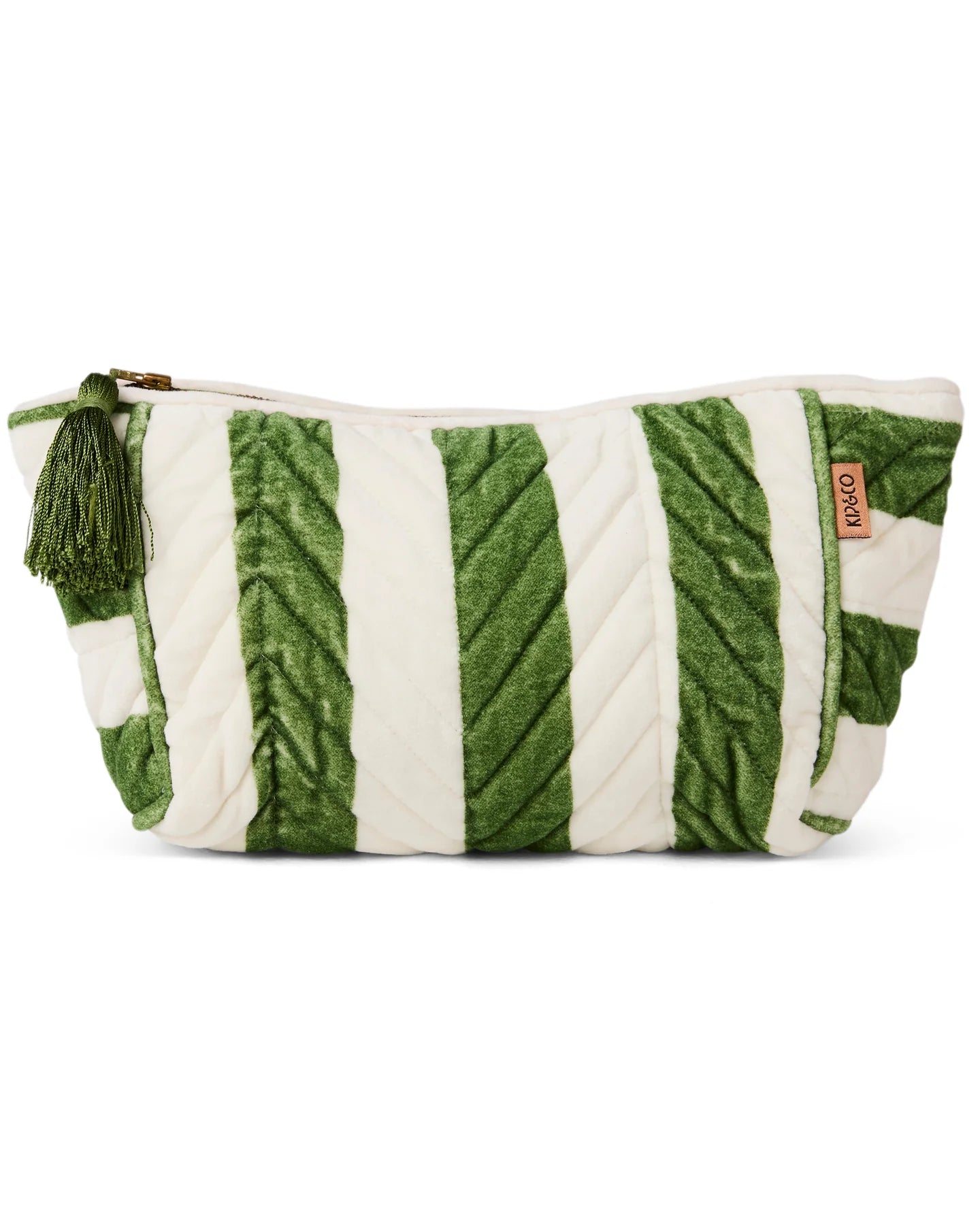 Quilted Velvet Toiletry Bag - Moss Stripe