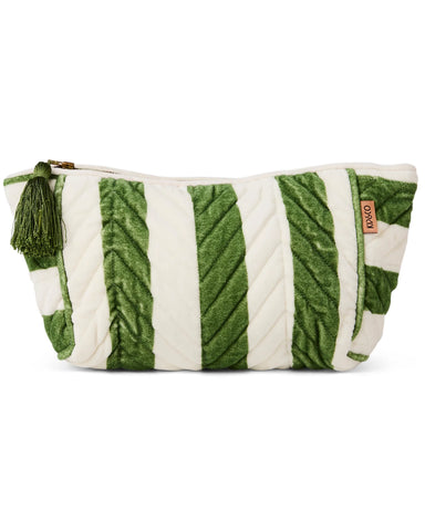 Quilted Velvet Toiletry Bag - Moss Stripe