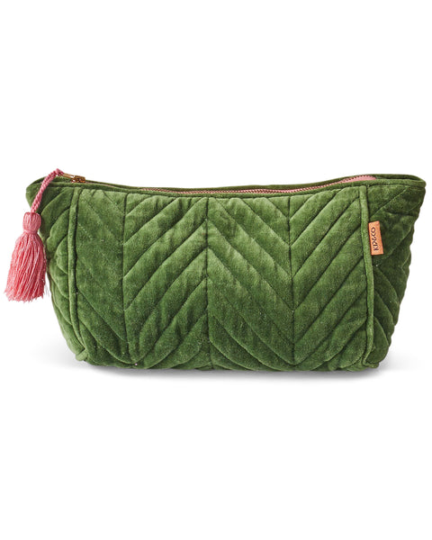 Quilted Velvet Toiletry Bag - Moss