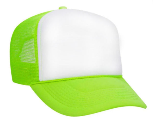 "I Got Fired From Here" Inappropriate Trucker Hat in Lime Green