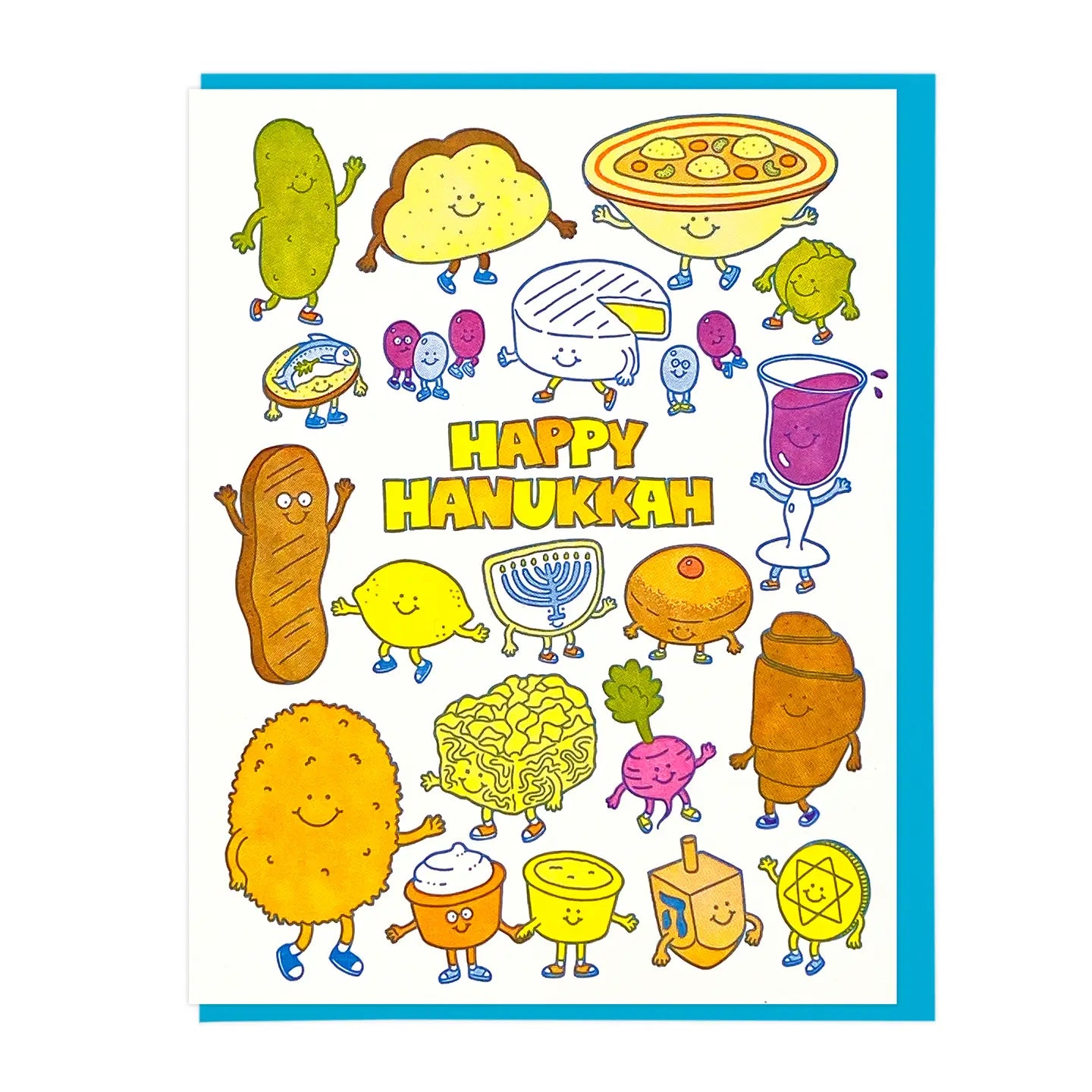 Happy Hanukkah Food Friends Holiday Greeting Card