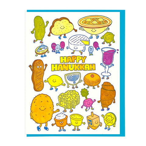 Happy Hanukkah Food Friends Holiday Greeting Card