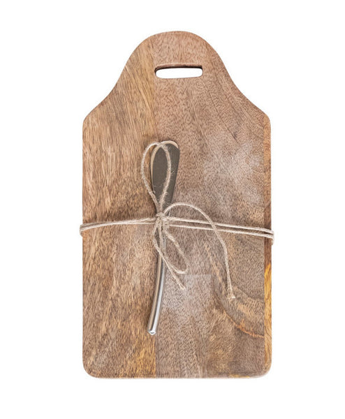 Mango Wood Cheese/Cutting Board & Canape Knife, 4 Styles, Set of 2